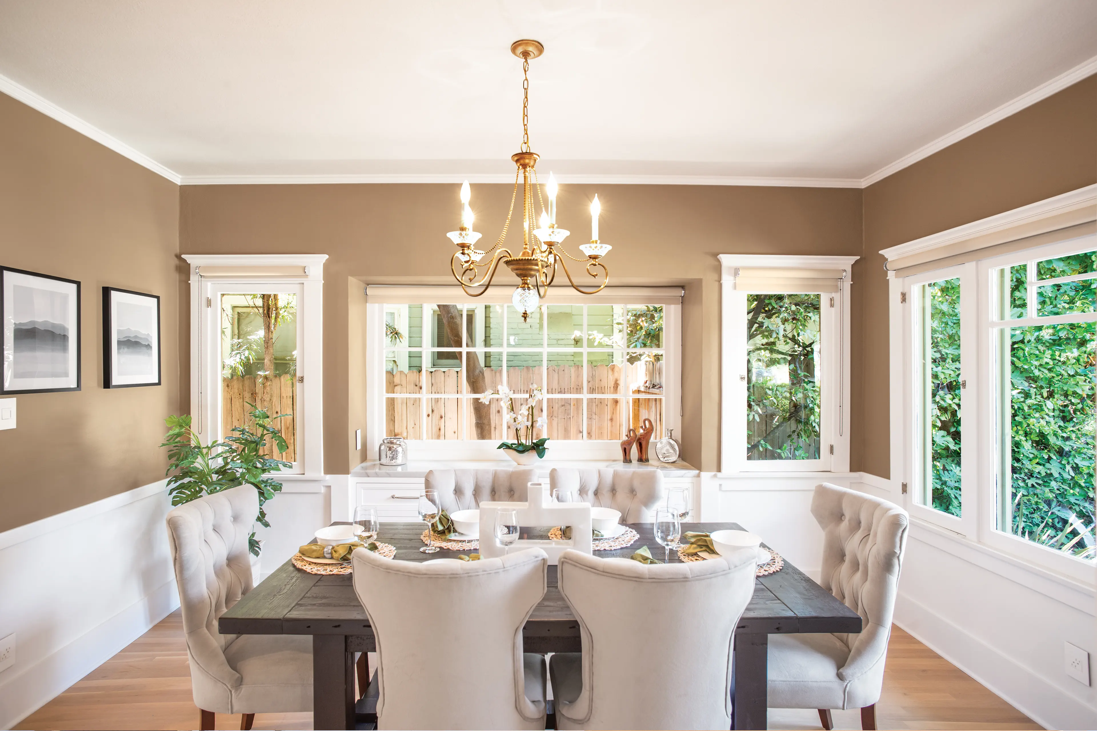 A stunning South Pasadena dining room, meticulously edited to display vibrant color correction, enhanced sharpness, and well-balanced exterior lighting for a captivating visual impact.
