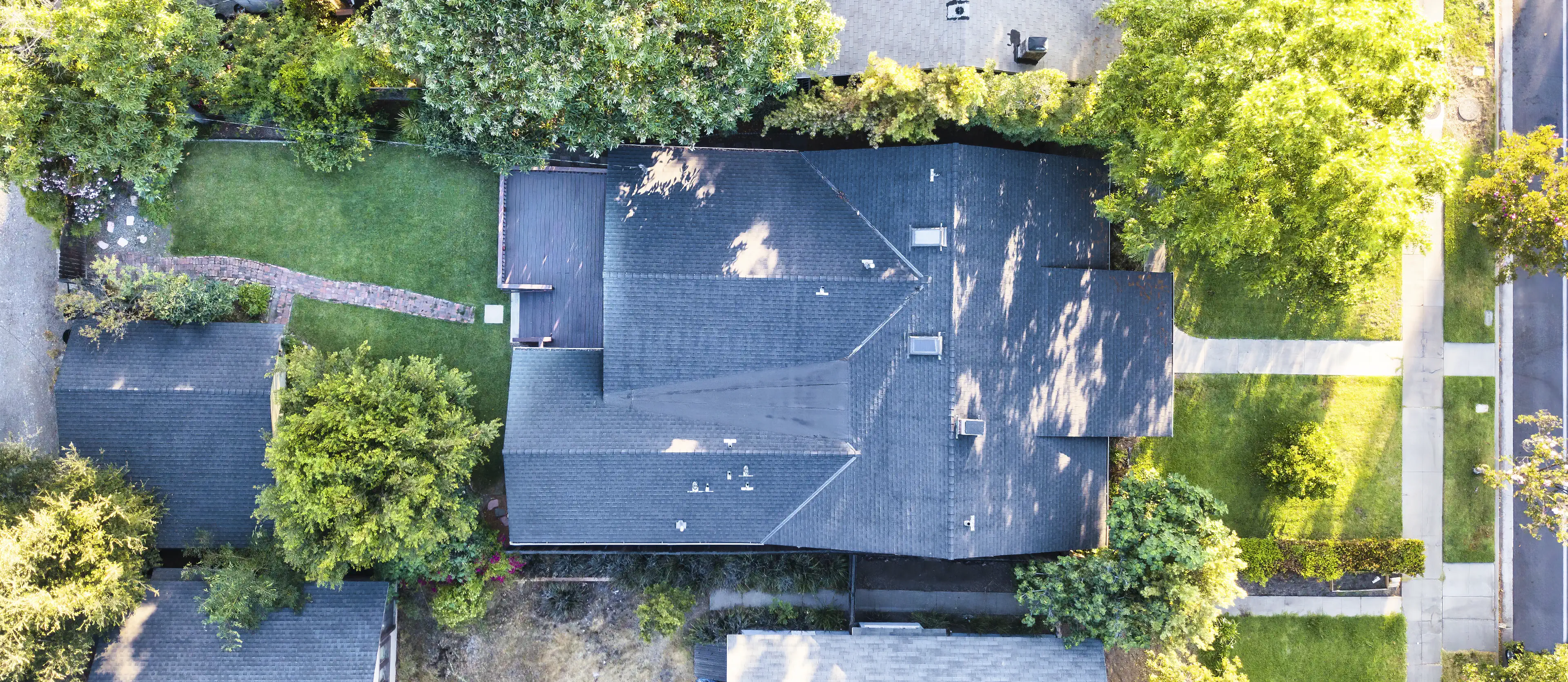 Stunning aerial view of a real estate listing at 1915 Mission St, South Pasadena 91030 captured by a drone, showcasing the property and its surroundings from a unique perspective.