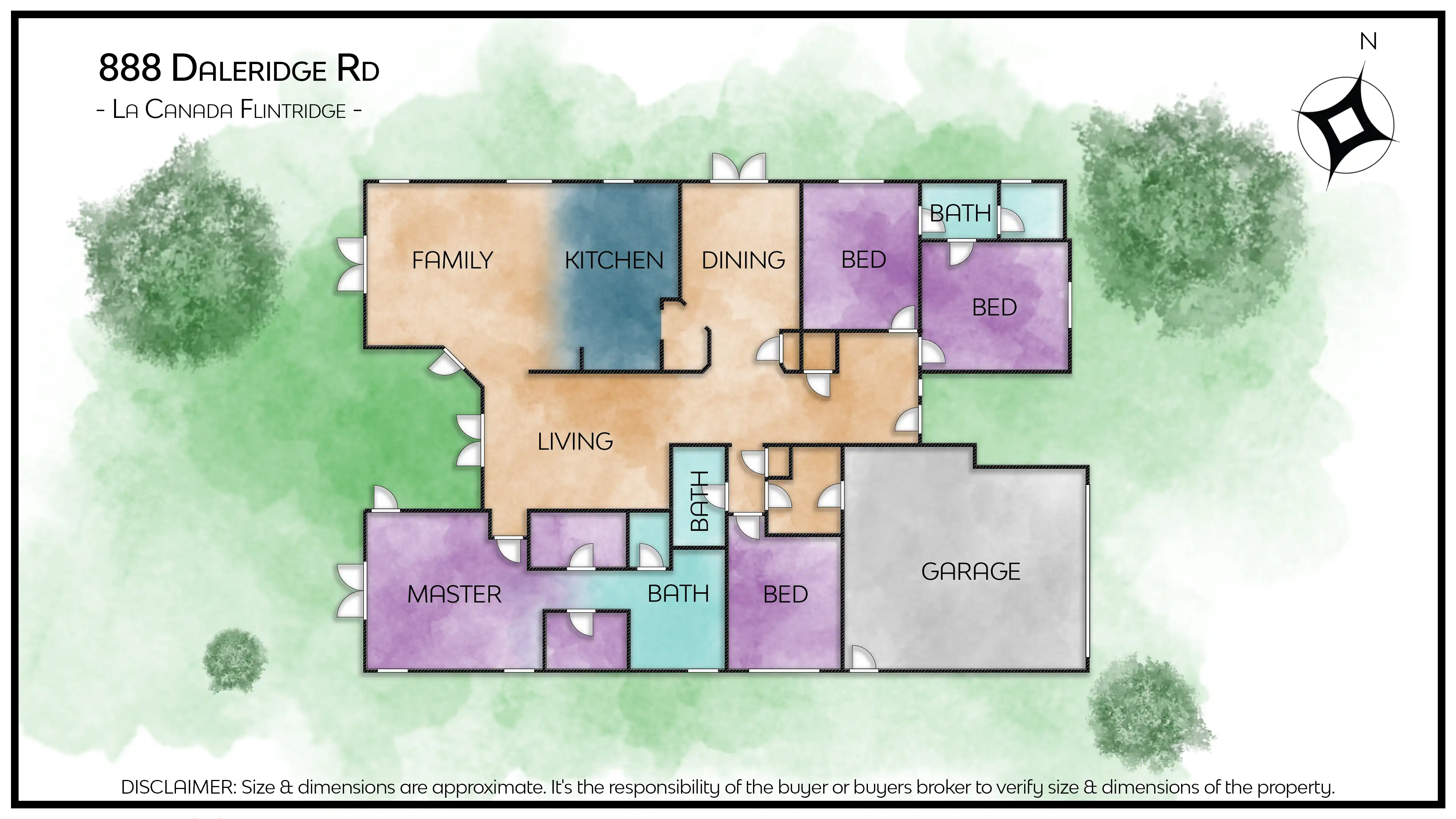 An artistic watercolor floor plan showcasing the layout of a property for sale in the MLS listing