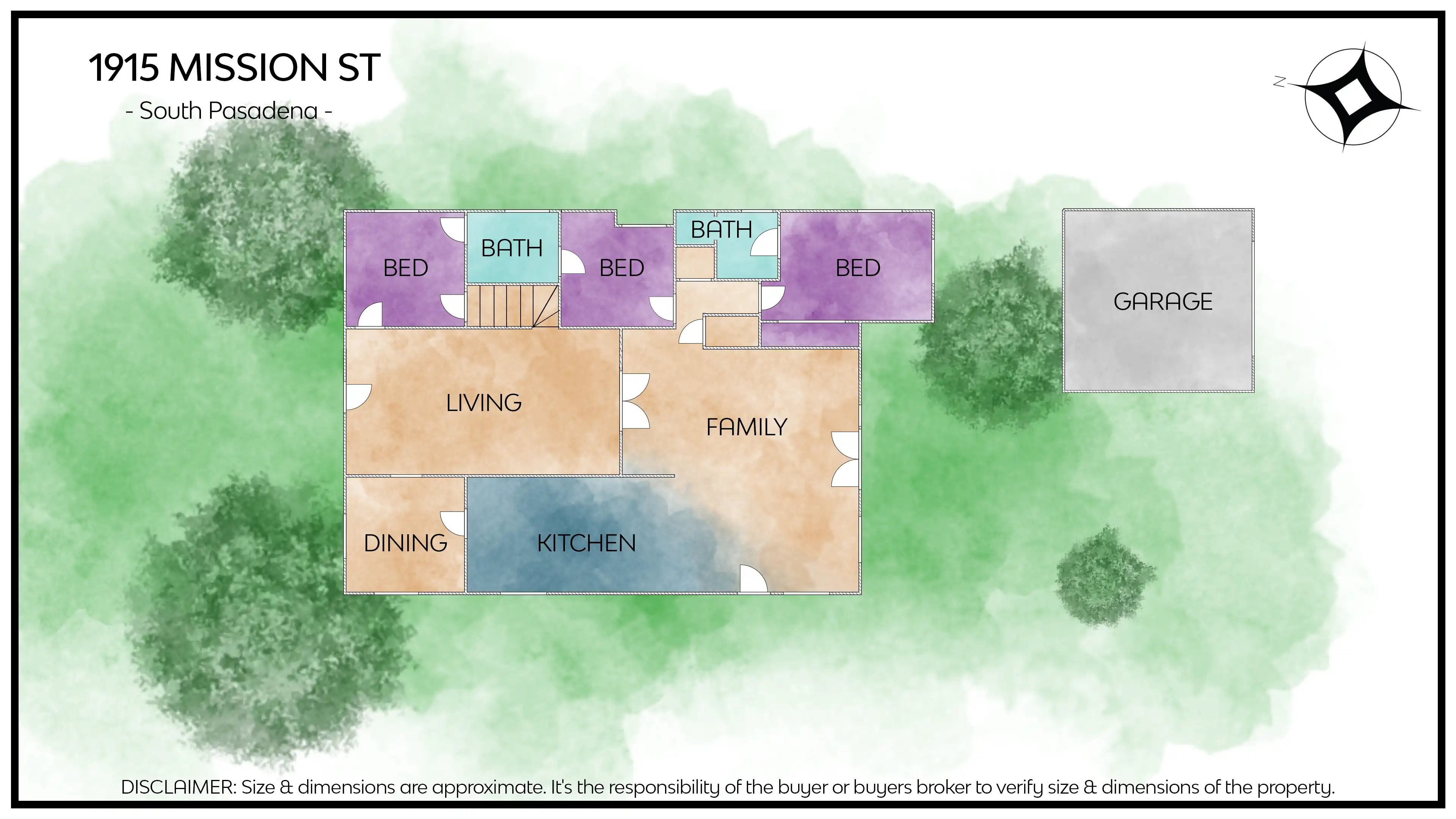 A watercolor floor plan for the property located at ADDRESS. This artistic representation of the property's floor plan provides a unique and visually appealing way to showcase the layout and features of the home. The use of watercolor creates a warm and inviting feel that can help potential buyers envision themselves in the space. This image illustrates the value of using creative and eye-catching marketing materials to promote real estate listings